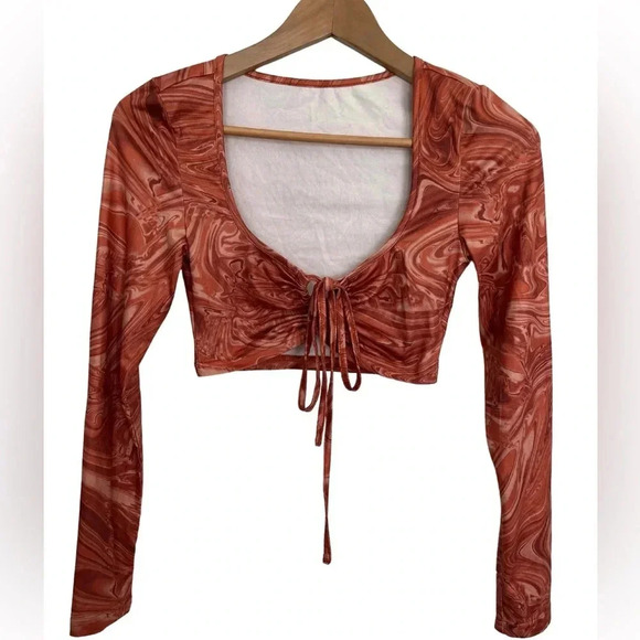 SHEIN Tops - 5/20$ Shein Orange/Brown Plunge  Neckline Crop Blouse